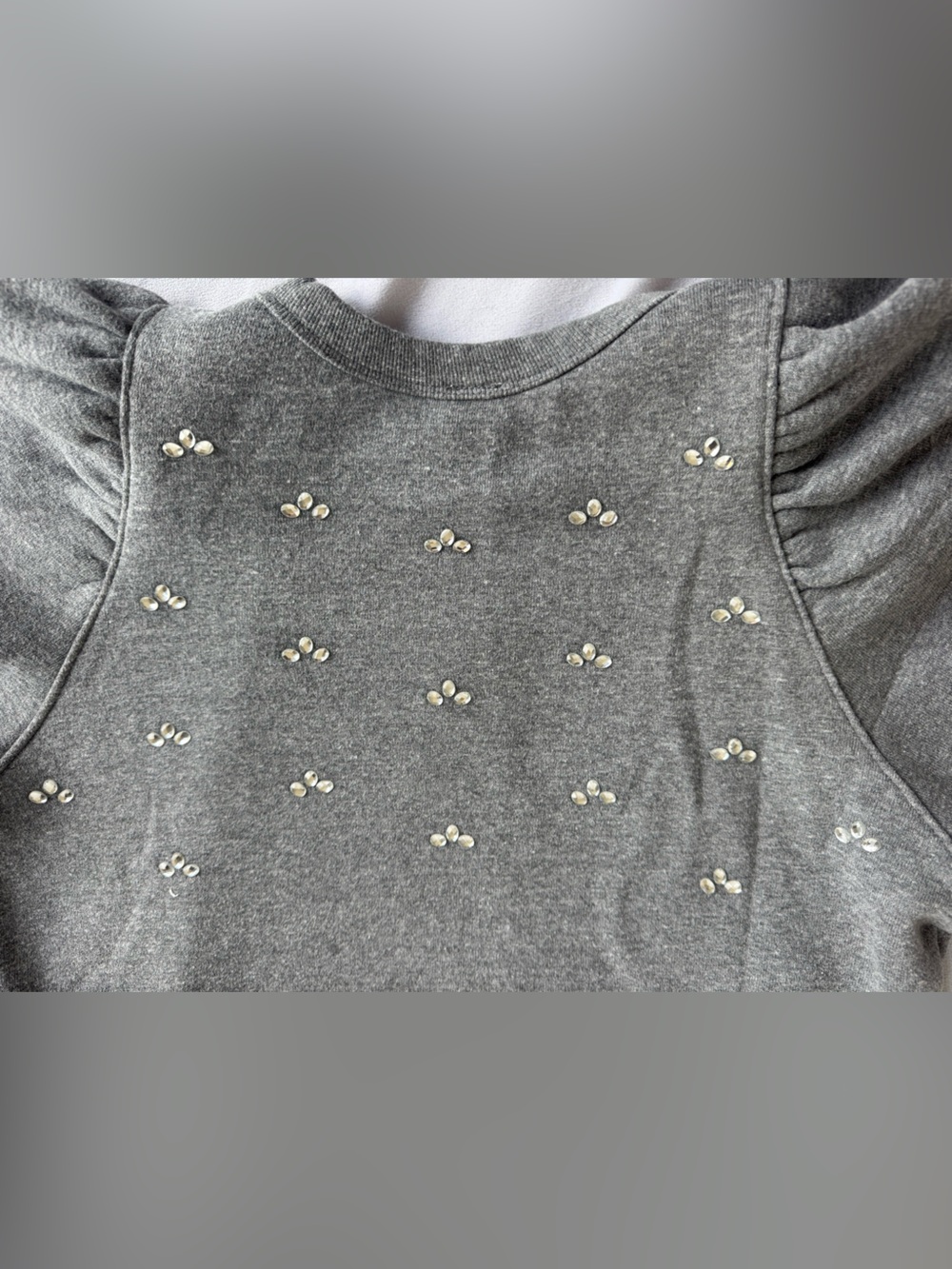 Clare V. Gray Puff Sleeve Sweatshirt Sweater women’s small Silver Embellishments - Picture 6 of 8